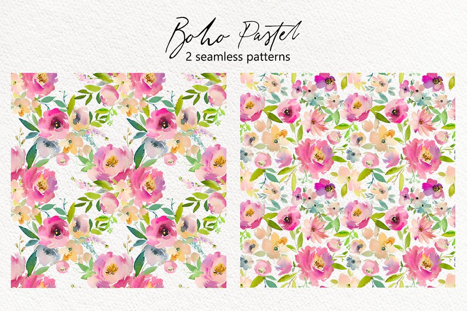 波希米亚式水粉花卉素材集 Boho Pastel Watercolor Flowers Set插图(8)