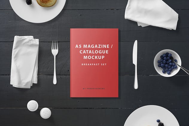 早餐场景A5杂志画册样机 A5 Magazine Catalogue Mockup – Breakfast Set插图(2)
