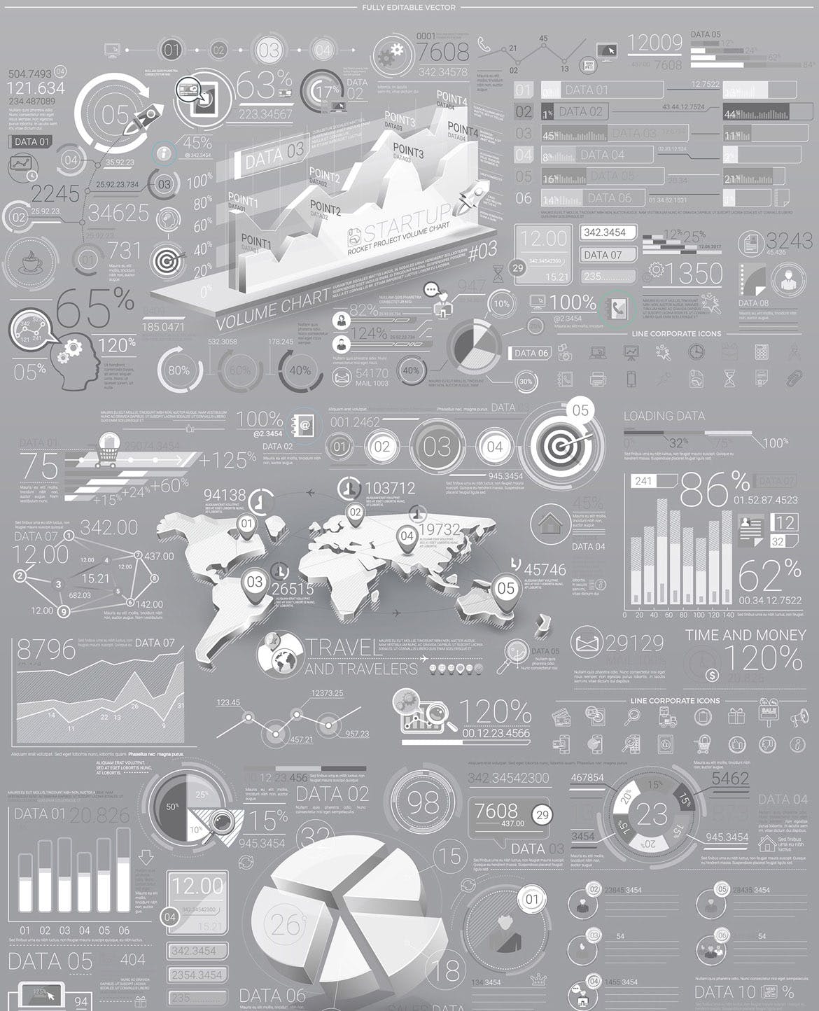 白色3D图表模板信息图表设计素材下载 White Infographic Elements插图(4)