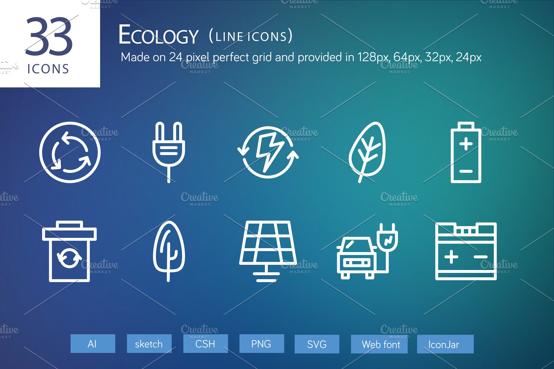 33枚新能源主题图标 33 Ecology Line Icons插图