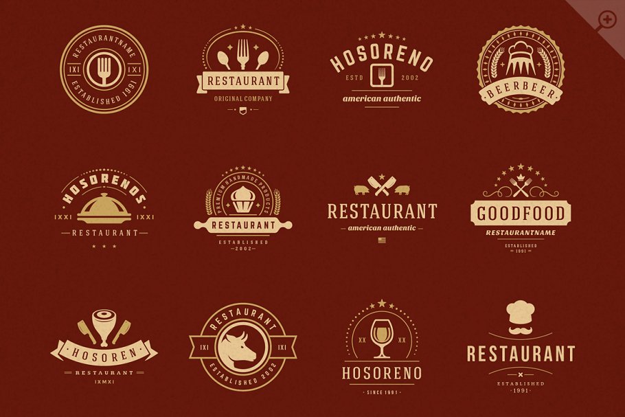 80款西餐厅品牌Logo和徽标模板 80 Restaurant Logotypes and Badges插图(3)