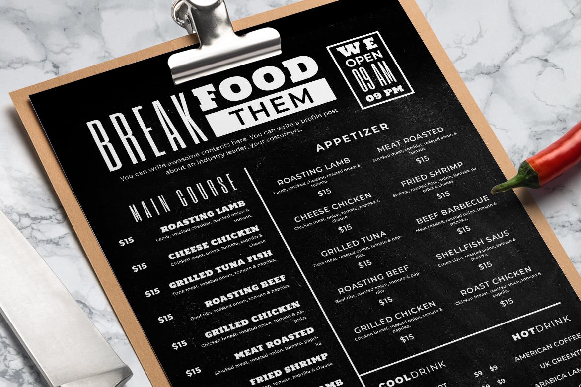 黑板粉笔画排版风格西餐厅/咖啡店菜单设计模板v13 Blackboard Food Menu. 13插图(1)