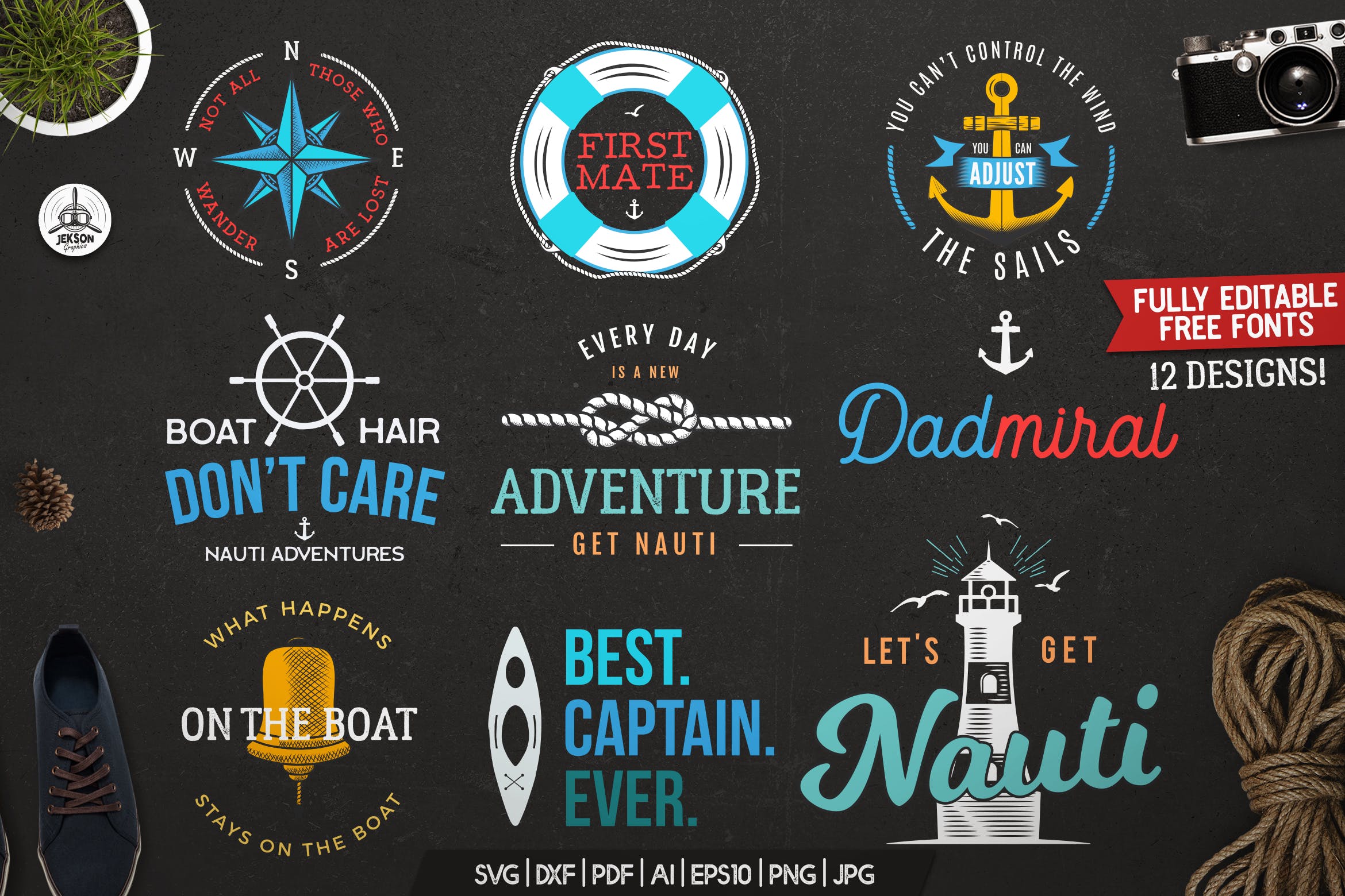复古航海徽章/旅行标签/印刷品设计模板 Retro Nautical Badges Set, Travel Label, Prints插图