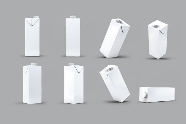 4种牛奶/果汁盒包装设计样机套装 4 Types Milk / Juice Cartons Bundle Mock-Up插图(3)