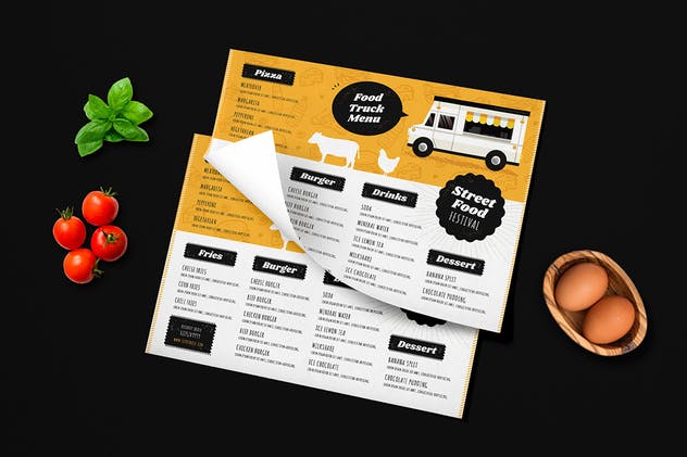 食品快餐车传单＆菜单设计模板 Food Truck Festival Flyer & Menu插图(2)