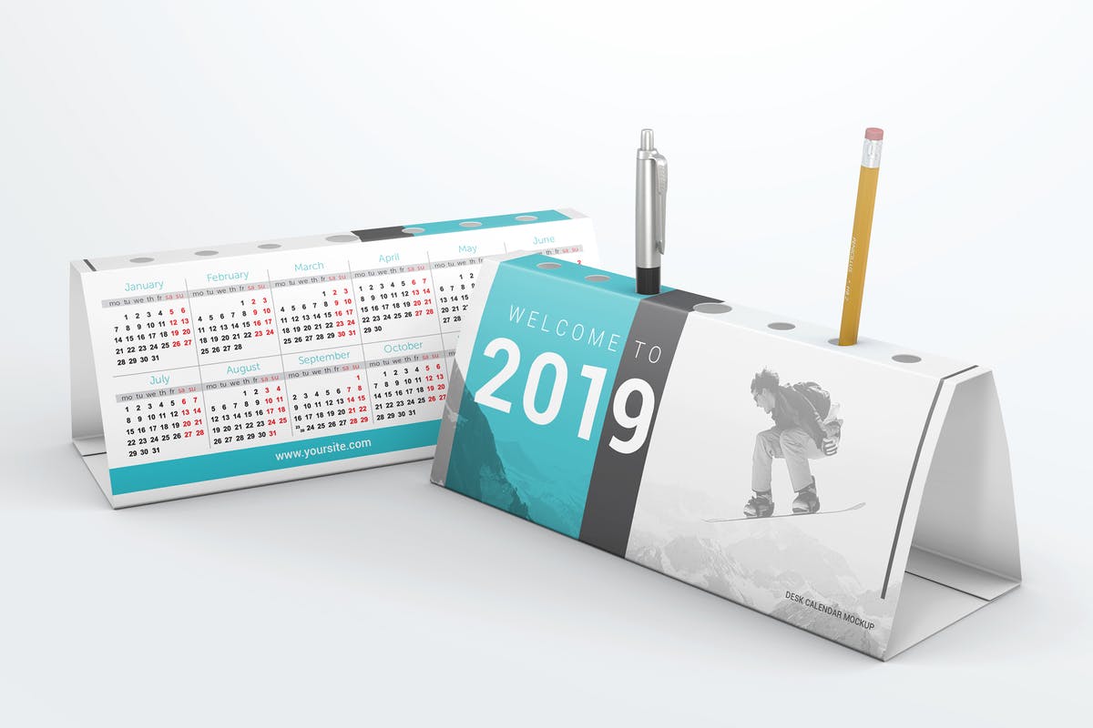 创意笔筒台历样机模板 Desk Calendar Pen Holder Mockup插图