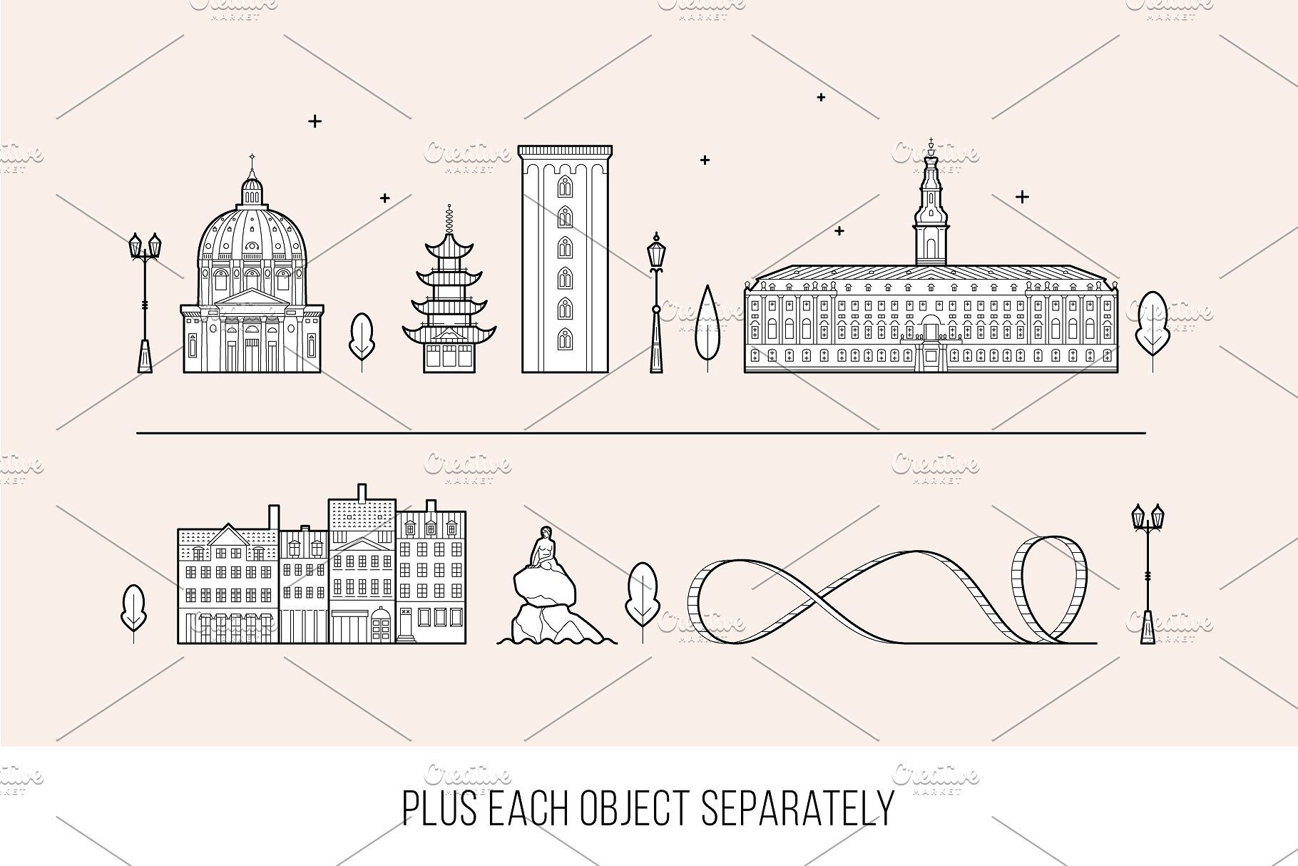 30款欧洲城市地标钢笔画矢量插画 Collection of 30 European cities插图(4)