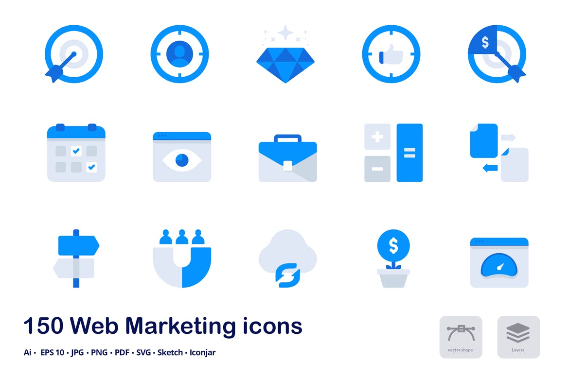 150枚网站营销双色调扁平化图标素材 Web Marketing Accent Duo Tone Flat Icons插图(7)