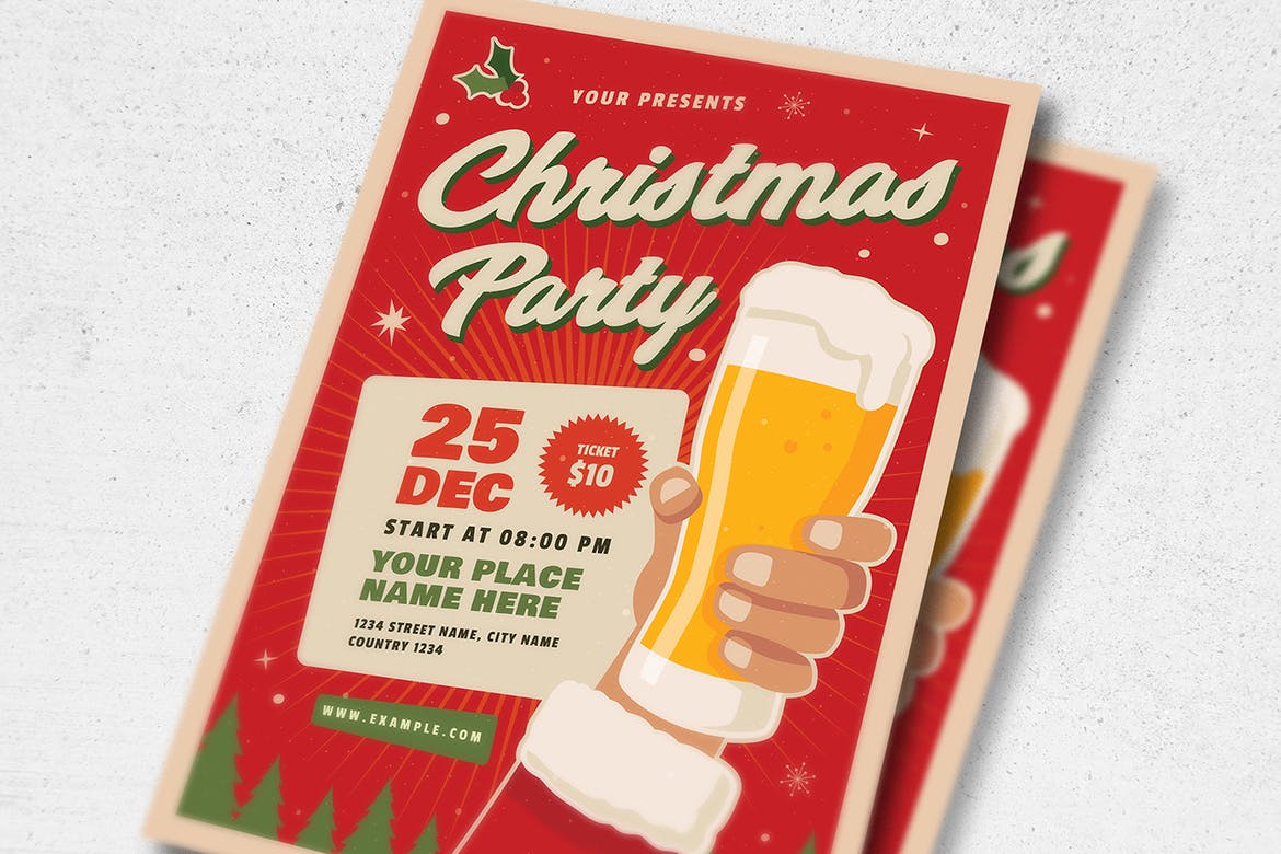 复古设计风格圣诞啤酒节海报传单模板 Retro Christmas Flyer插图(2)