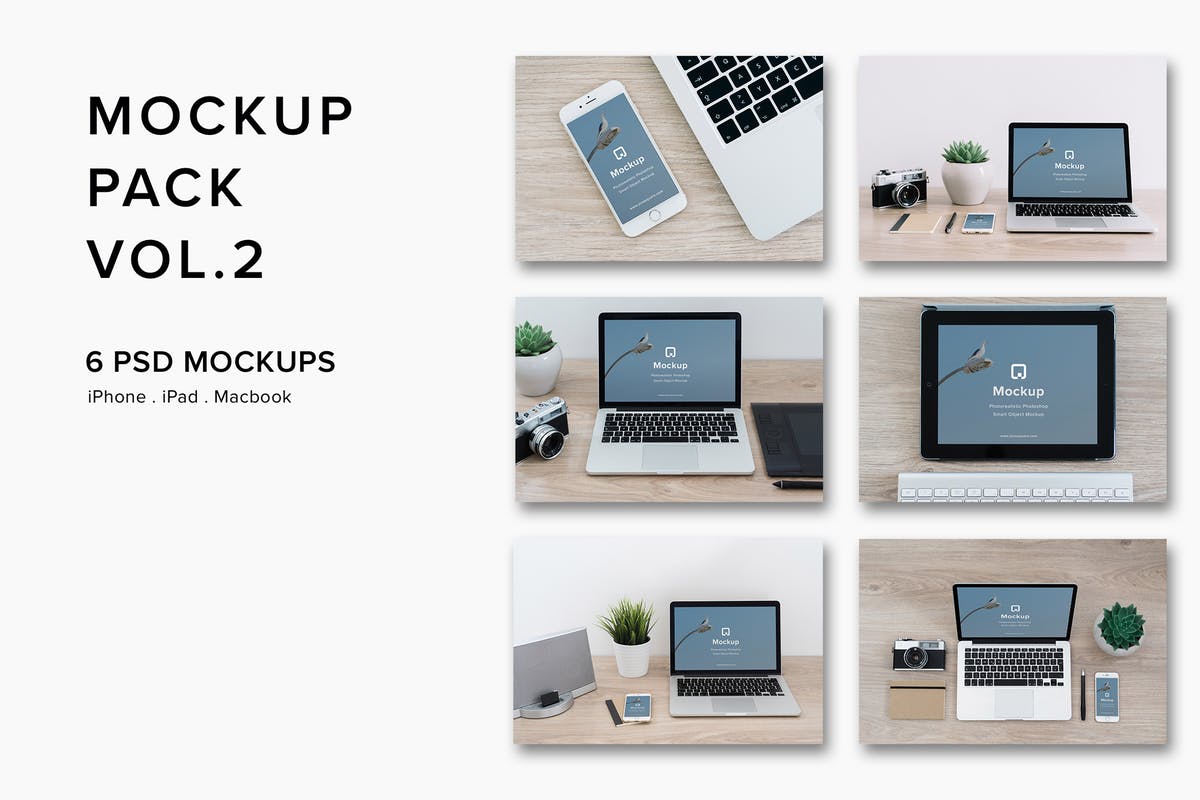 iPhone&Macbook办公桌场景UI设计样机套装Vol.2 Mockup Pack Vol.2 – 06 Photorealistic PSD插图