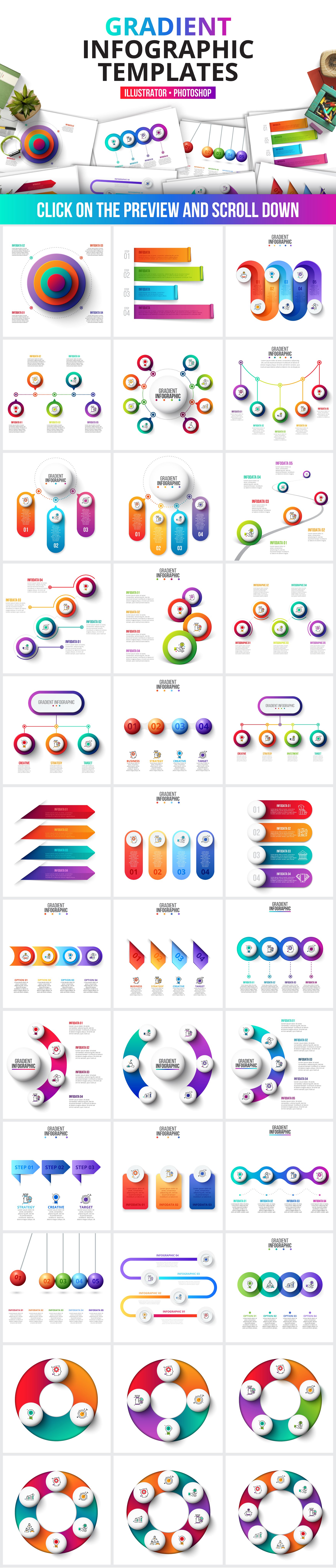 渐变风格信息图形模板 Gradient infographics templates插图(2)