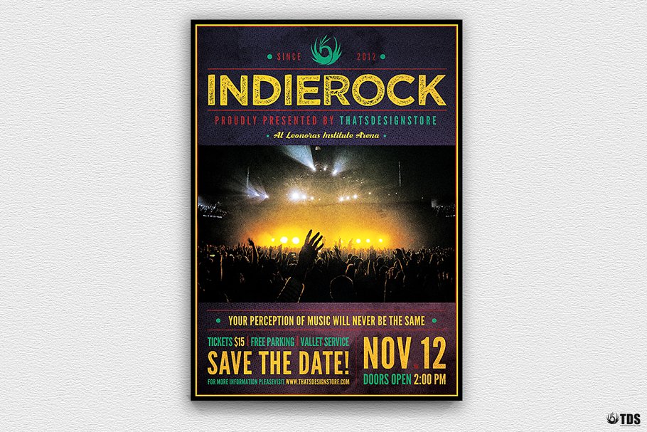 摇滚音乐节活动海报传单设计PSD模板 Indie Rock Flyer PSD插图(1)