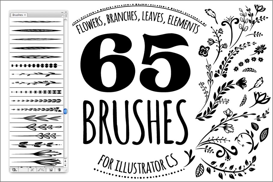 65款手工花卉笔刷+10个Logo模板 65 DIY Floral brushes + 10 logos插图(1)