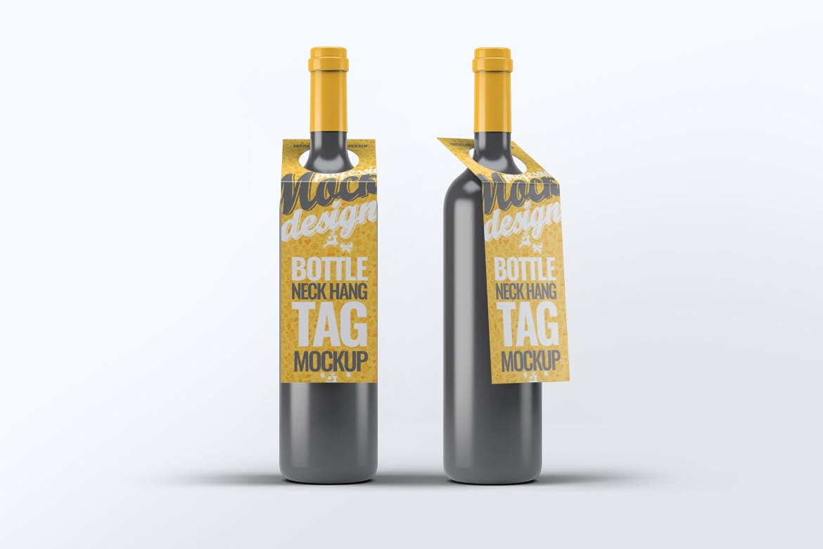 多角度的高品质逼真质感的红酒葡萄酒包装设计瓶颈衣架标签模拟VI样机展示模型mockups插图