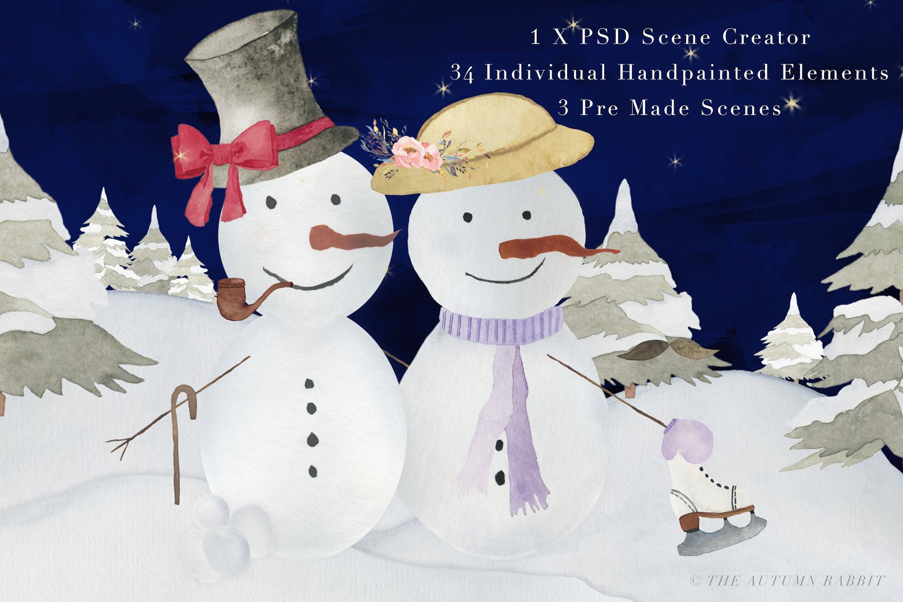 雪人场景设计工具包&剪贴画 Snowman Scene Creator & Clipart插图(1)