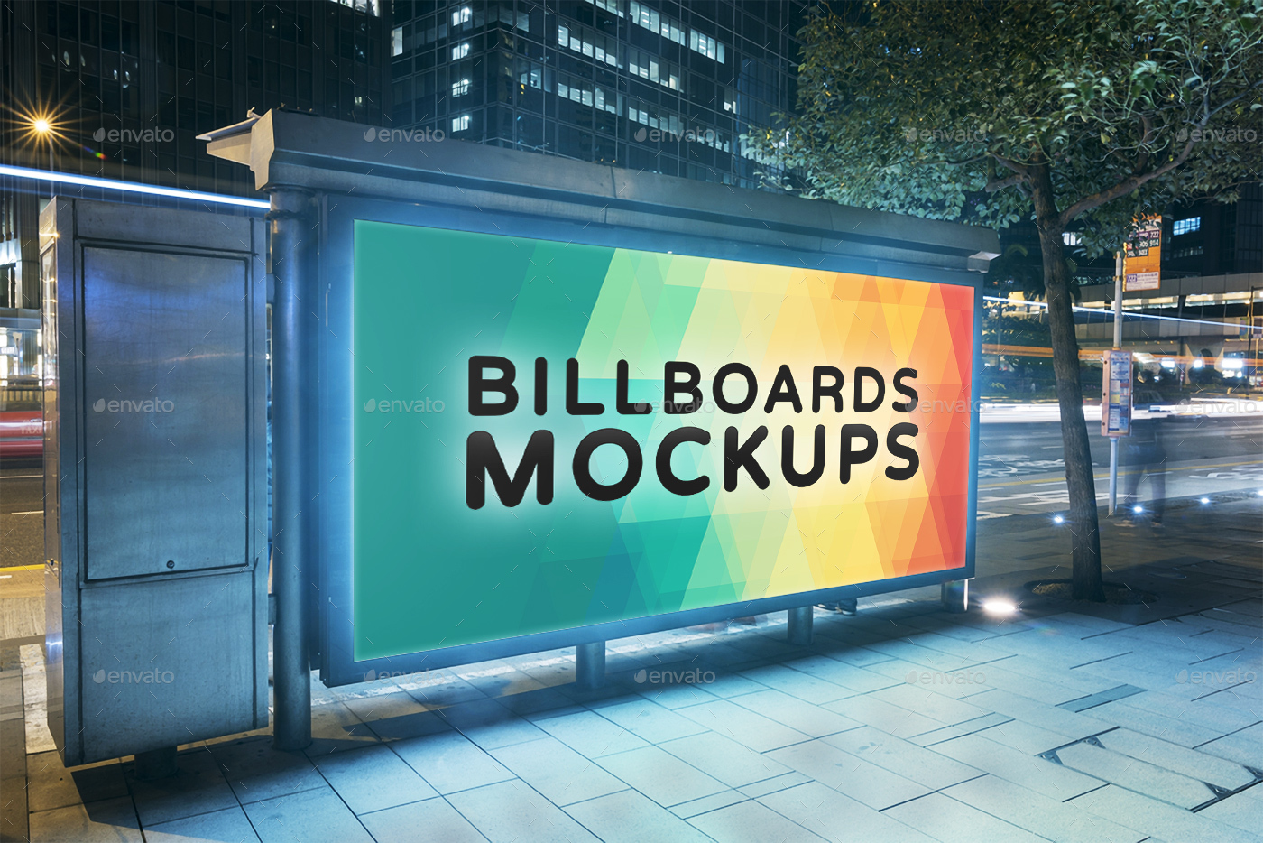 夜间广告牌展示样机模版 Billboards Mockups at Night Vol.2插图(1)