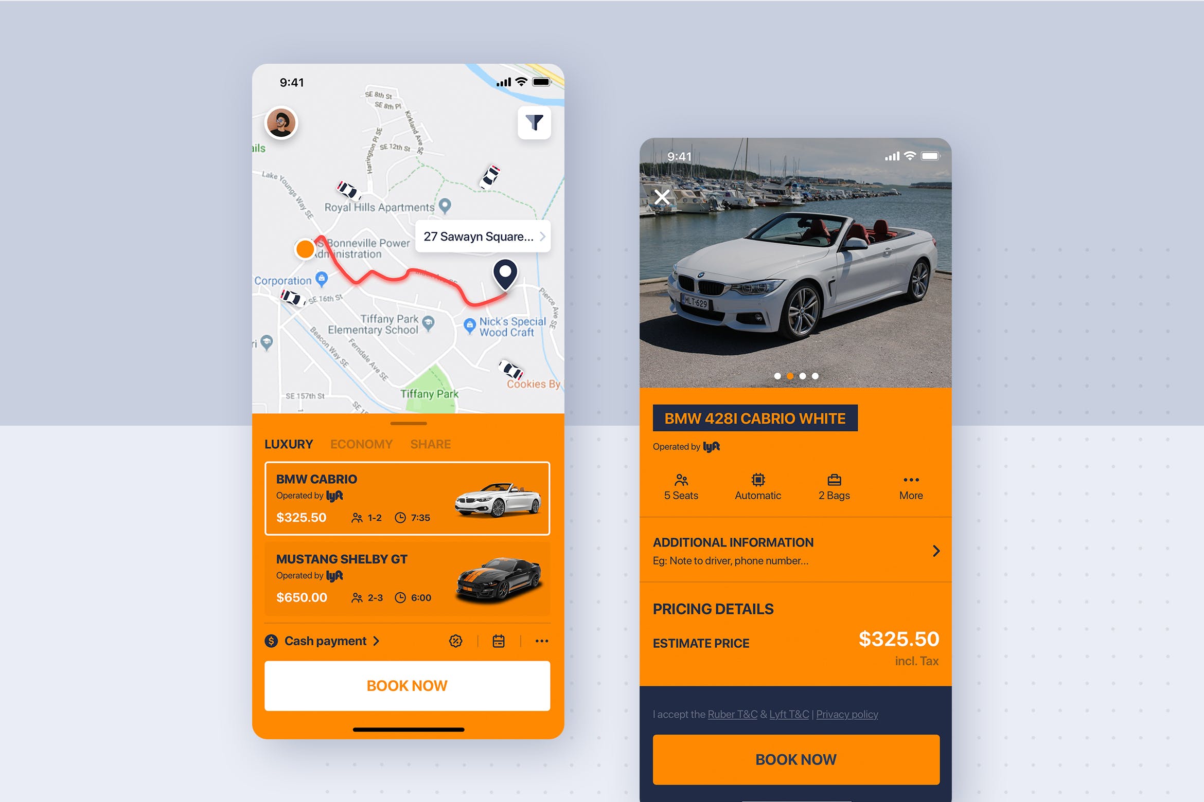 类滴滴打车APP应用车主详情界面设计模板 Car rental mobile UI Kit – Car Details插图