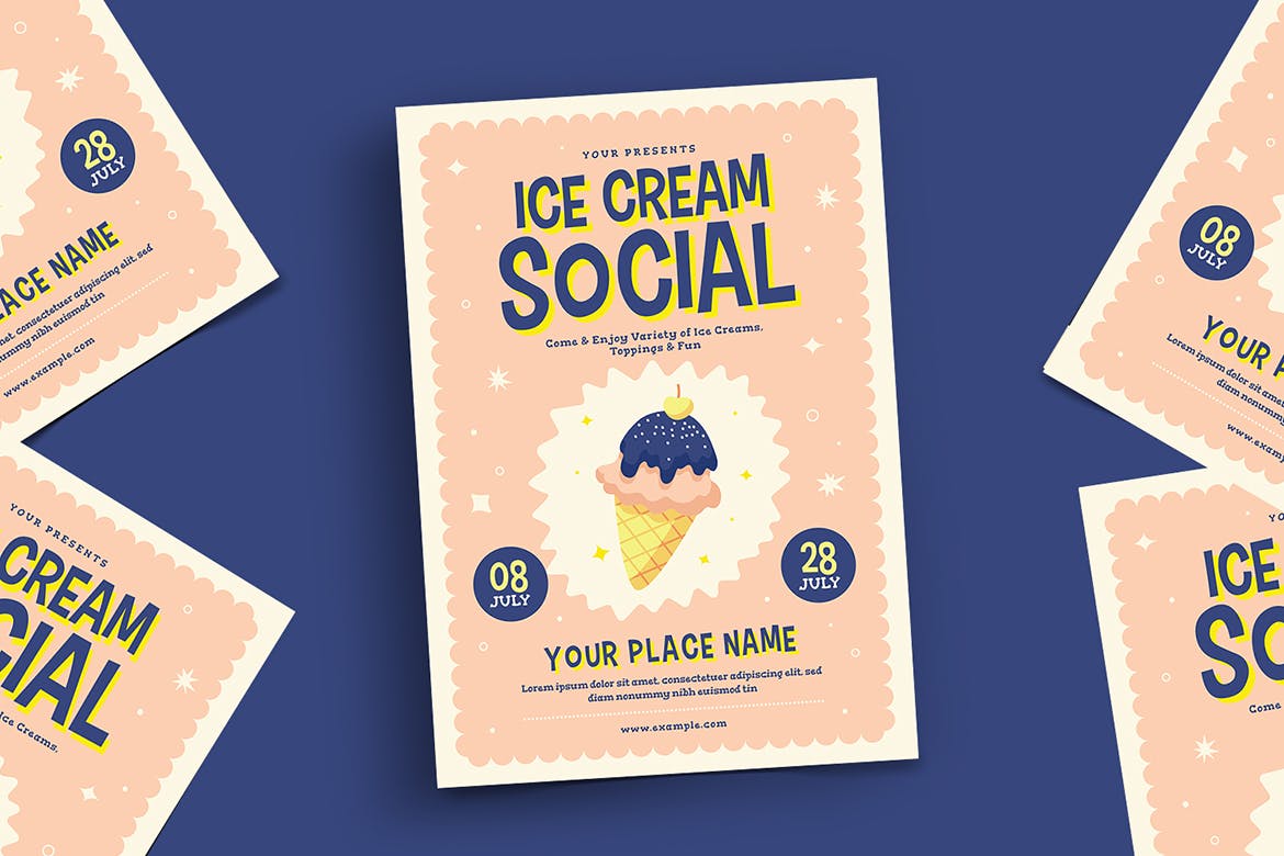冰淇淋品鉴活动宣传海报传单设计模板 Ice Cream Social Flyer插图(3)