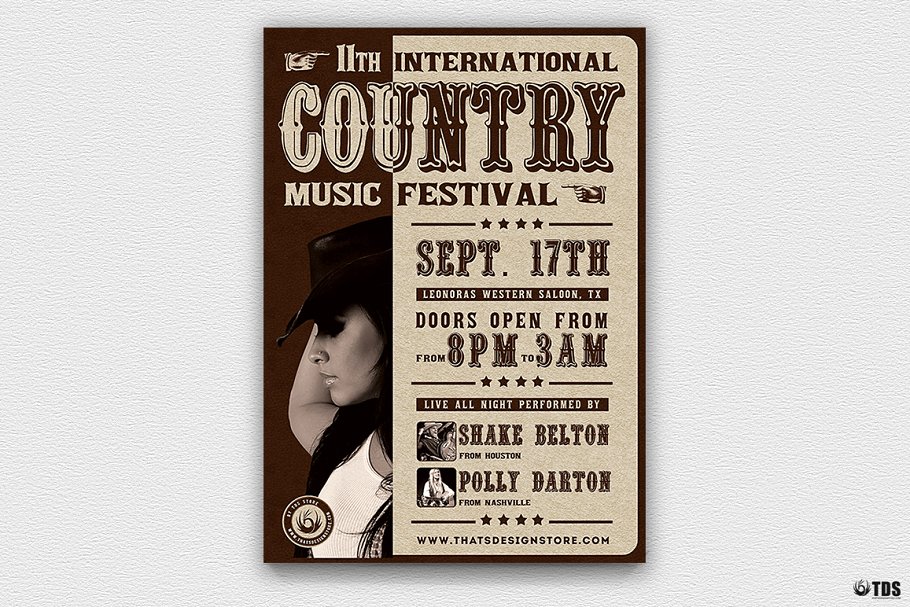 乡村音乐节海报传单模板 v7  Country Live Flyer PSD V7插图(1)