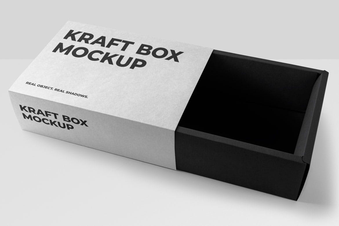 矩形抽屉式牛皮纸盒纸箱外观设计样机模板 Rectangular Drawer Kraft Box插图(3)