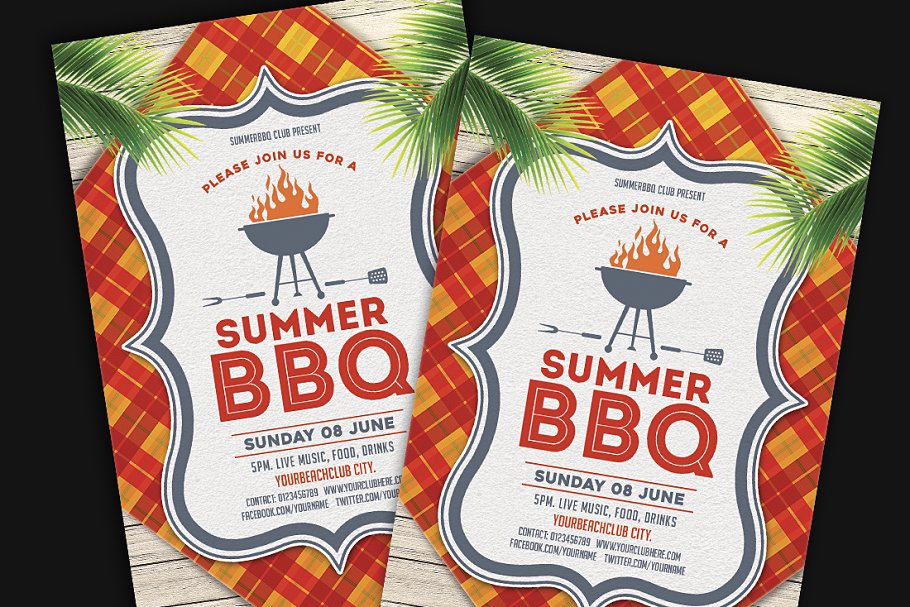 夏季假日活动烧烤主题传单模板 Summer BBQ Flyer插图(1)