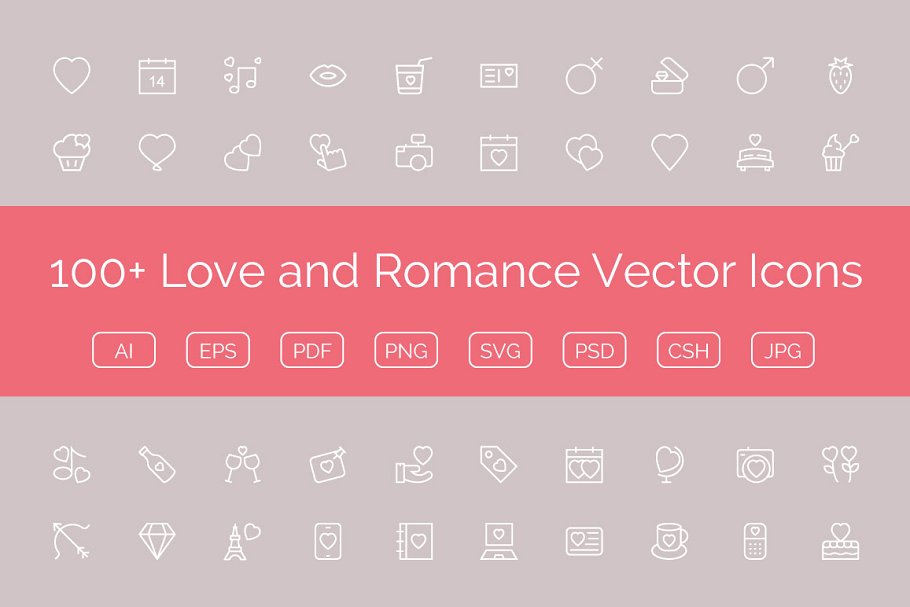 100+爱情和浪漫主题矢量图标 100+ Love and Romance Vector Icons插图