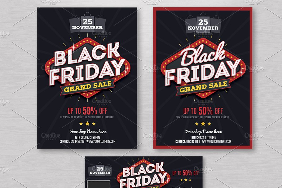 黑色星期五购物促销广告海报模板 Black Friday Sale Flyer & FB Cover插图(1)