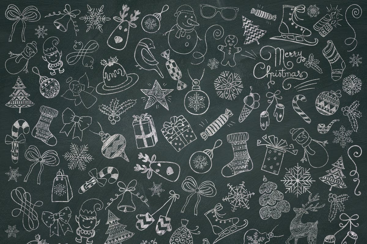 圣诞主题粉笔涂鸦图标 Christmas Chalk Doodle Icons. PNG插图