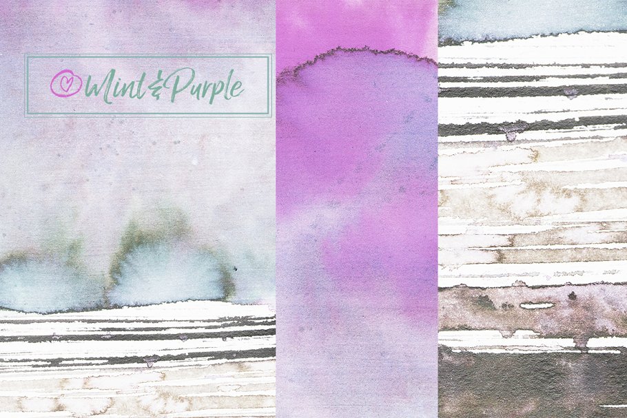 薄荷和紫色水彩花卉 Mint and Purple Watercolor Flowers插图(8)