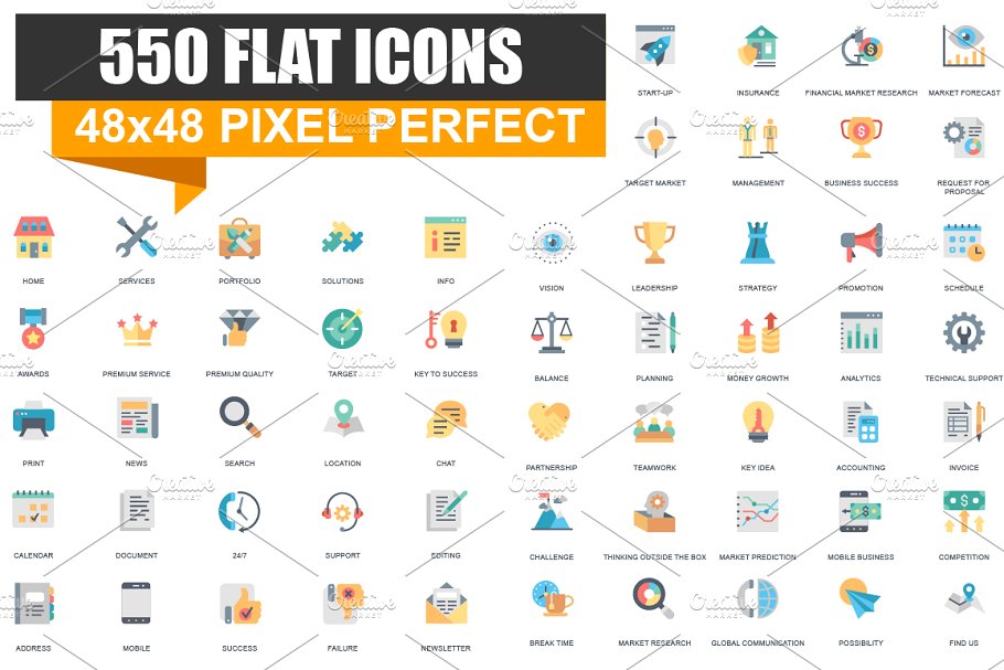 企业商务主题扁平风图标合集 Flat Icons Pack插图