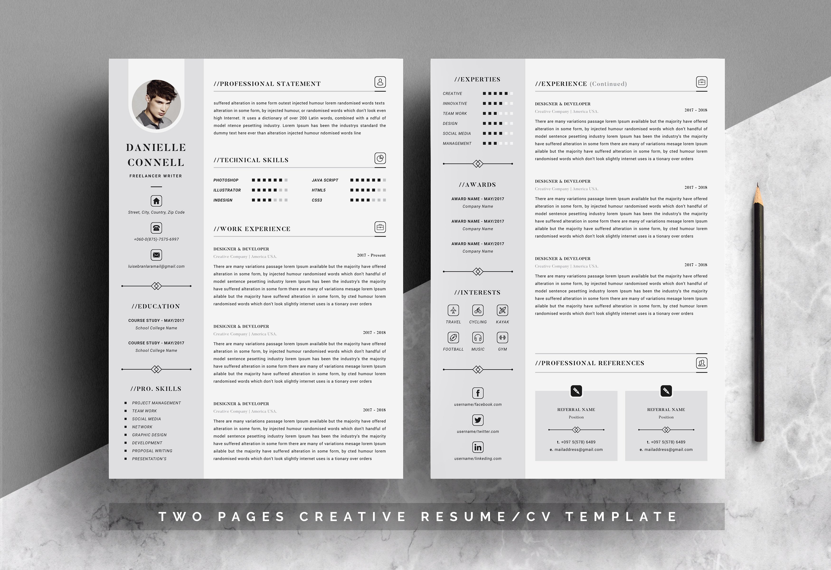 个人电子版求职简历模板 Creative Resume Template 4 Pages插图(1)