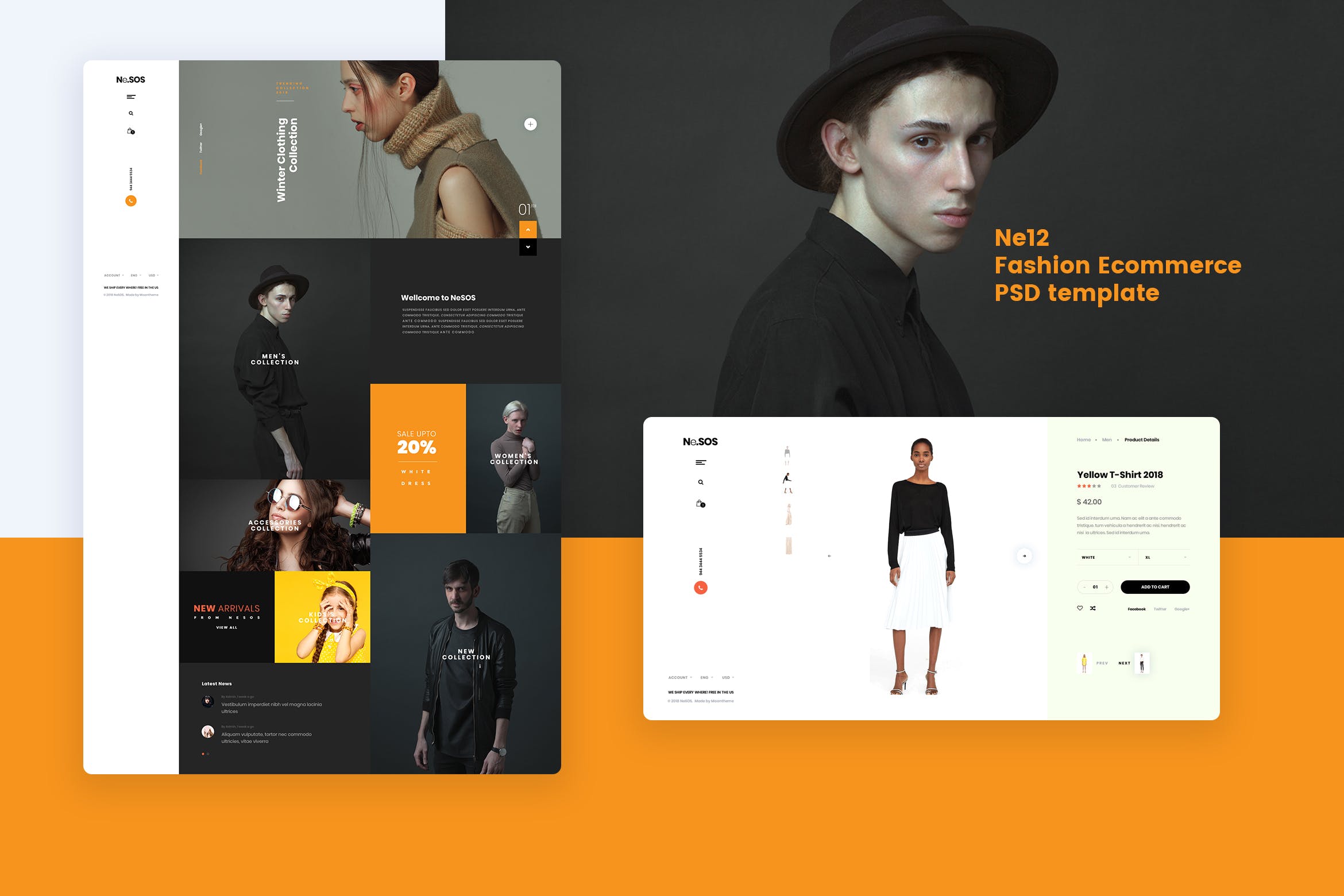时尚服装网上商城网站设计PSD模板 Ne12 – Fashion Ecommerce PSD template插图