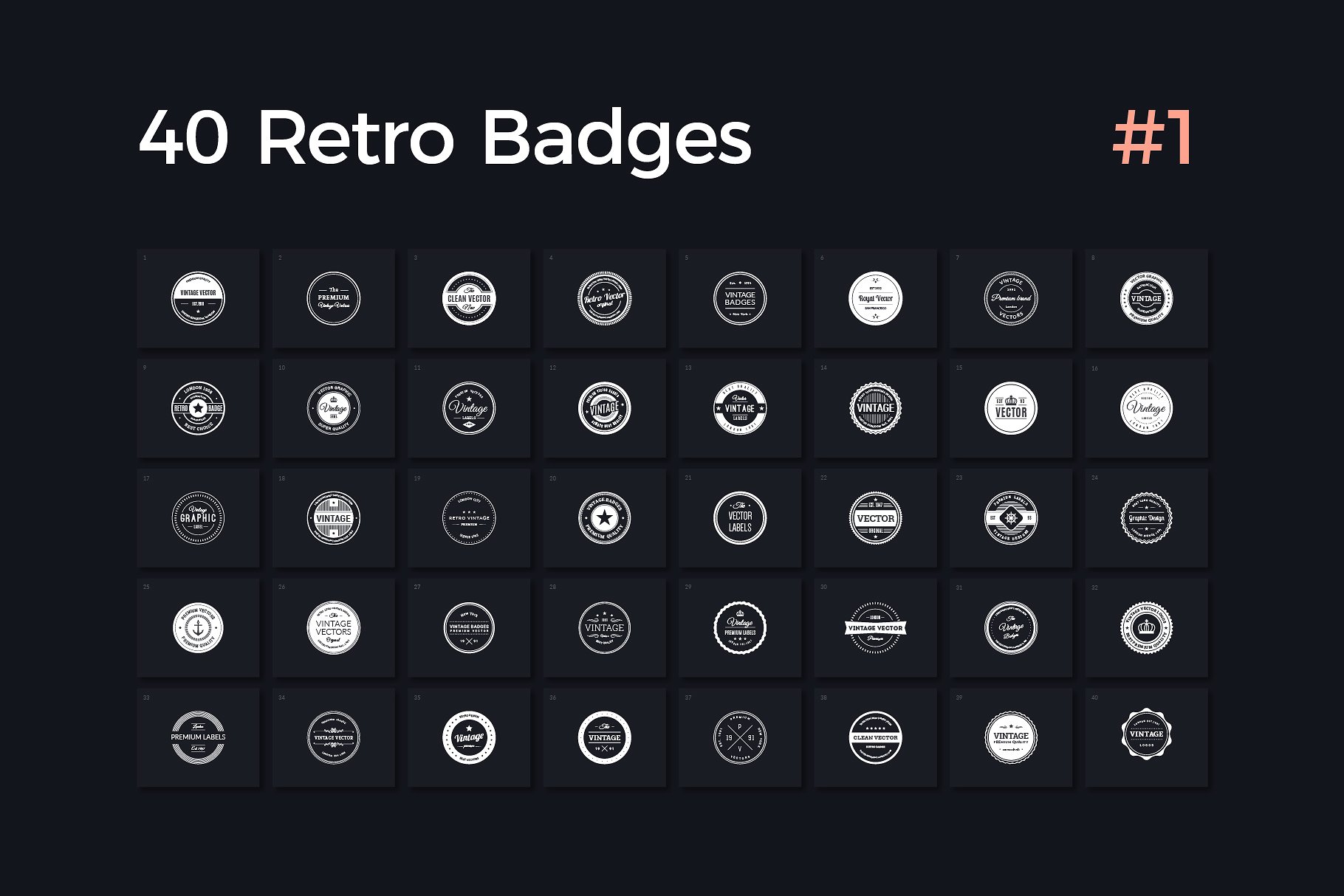 40枚复古徽章Logo模板 40 Retro Badges Vol. 1插图