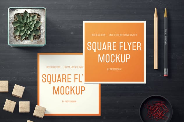逼真的方形传单样机套装V1 Square Flyer Mockup – Set 1插图(3)