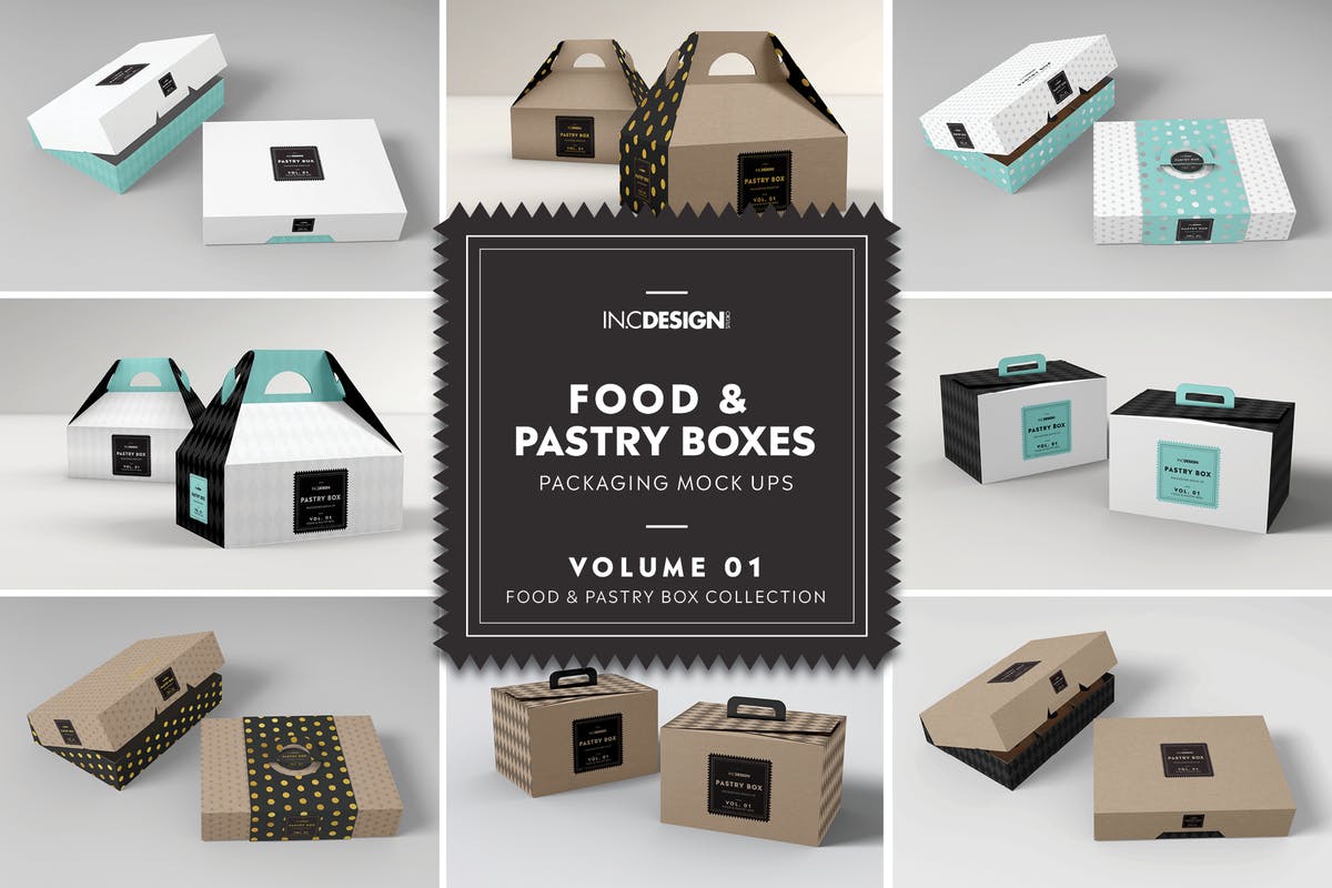 快餐盒糕点外带包装样机v1 Food Pastry Boxes Vol.1: Packaging Mockups插图