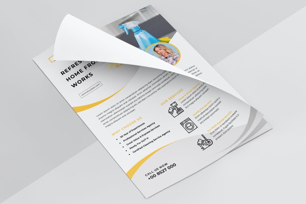 家电清洁上门/家庭家政保洁服务海报传单设计模板 DRYCLEAN Cleaning Services Flyer插图(5)