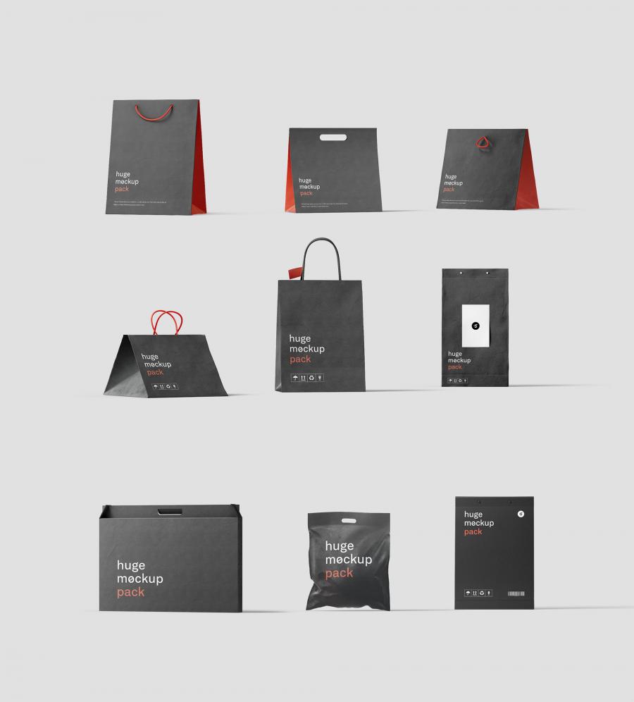 超级纸袋礼品包装袋样机套装Bag Mockups插图(3)
