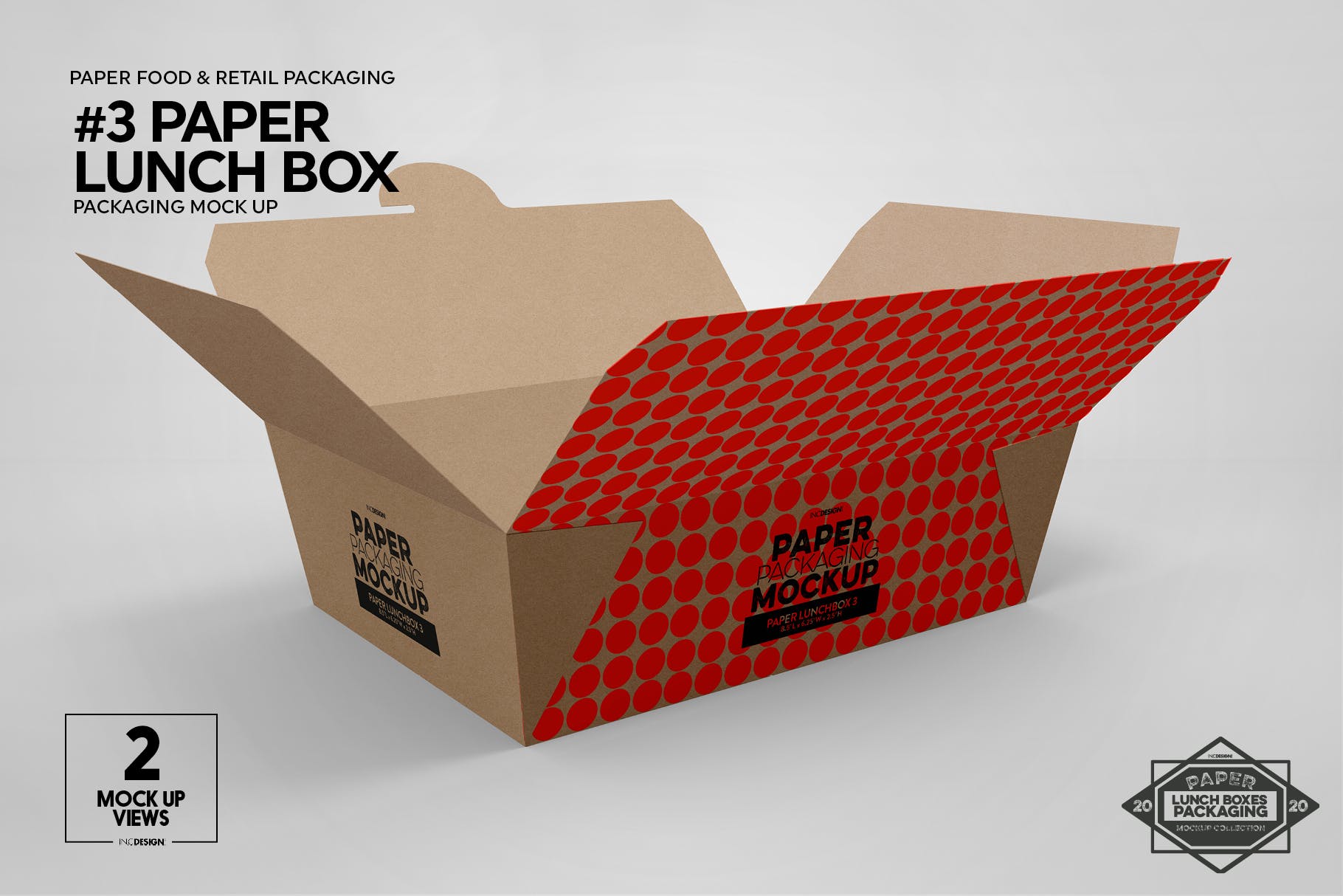 午餐外卖外带包装纸盒设计图样机 Paper Lunch Boxes Packaging Mockups插图(3)