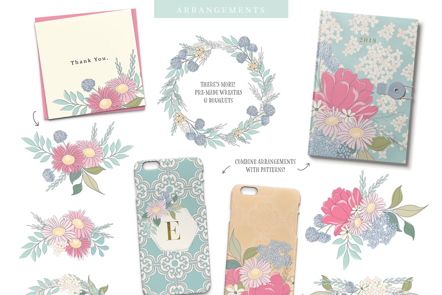 甜美时尚花卉和几何图案纹理 Floral & Pattern Design Set插图(12)