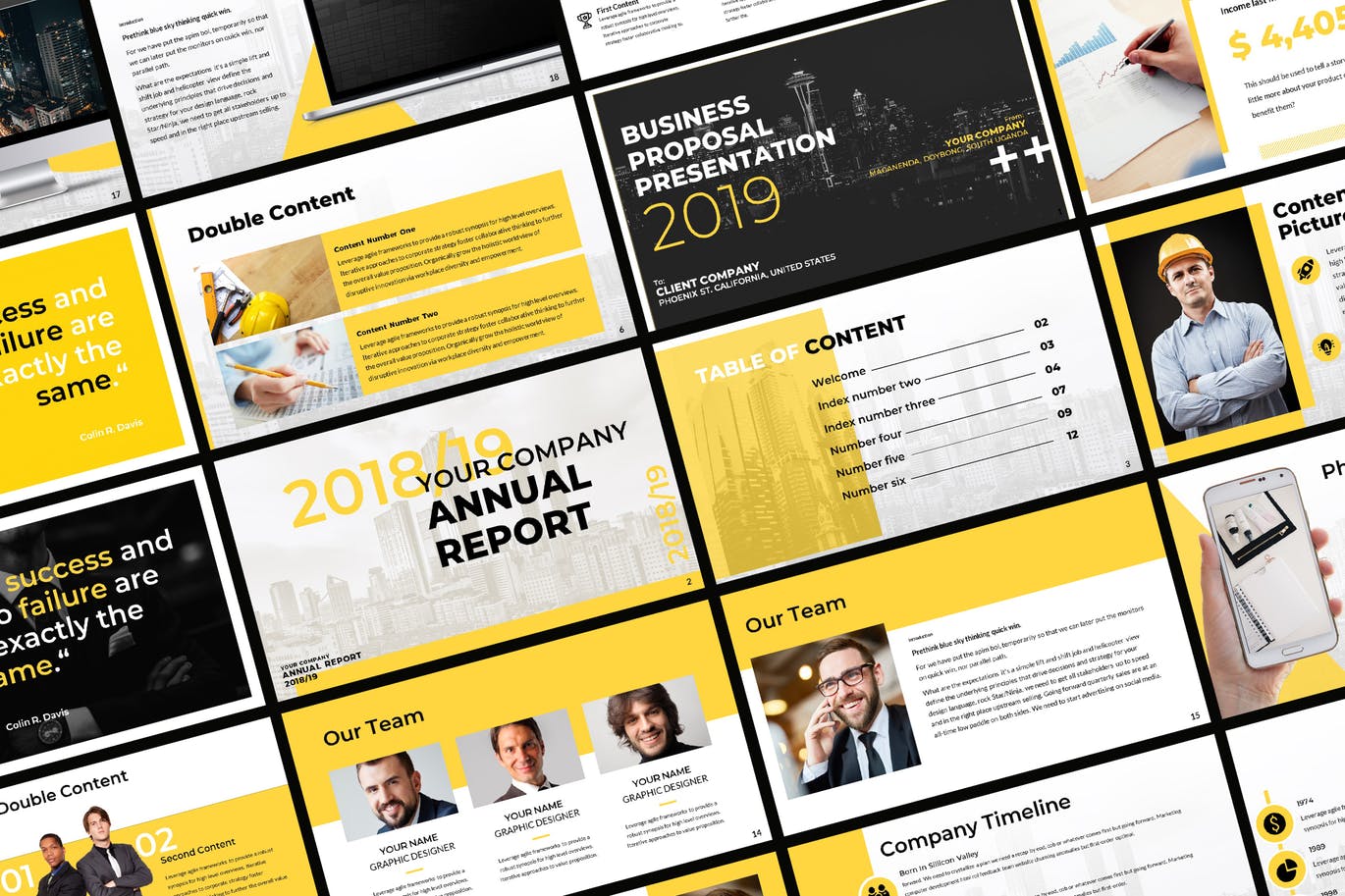 高逼格黄色配色企业公司年度报告总结PPT模板 Yello Business Presentation插图