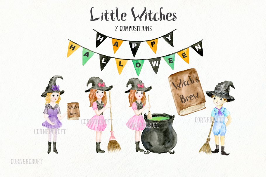 水彩小女巫设计套装 Watercolor Little Witch Design Kit插图(3)