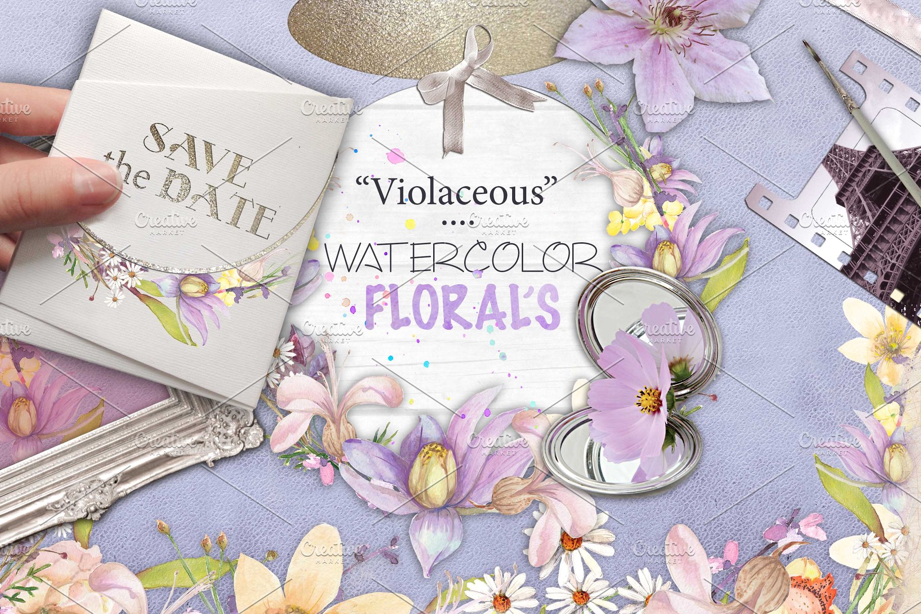 紫罗兰色水彩花卉插画素材 Violaceous watercolors插图(6)