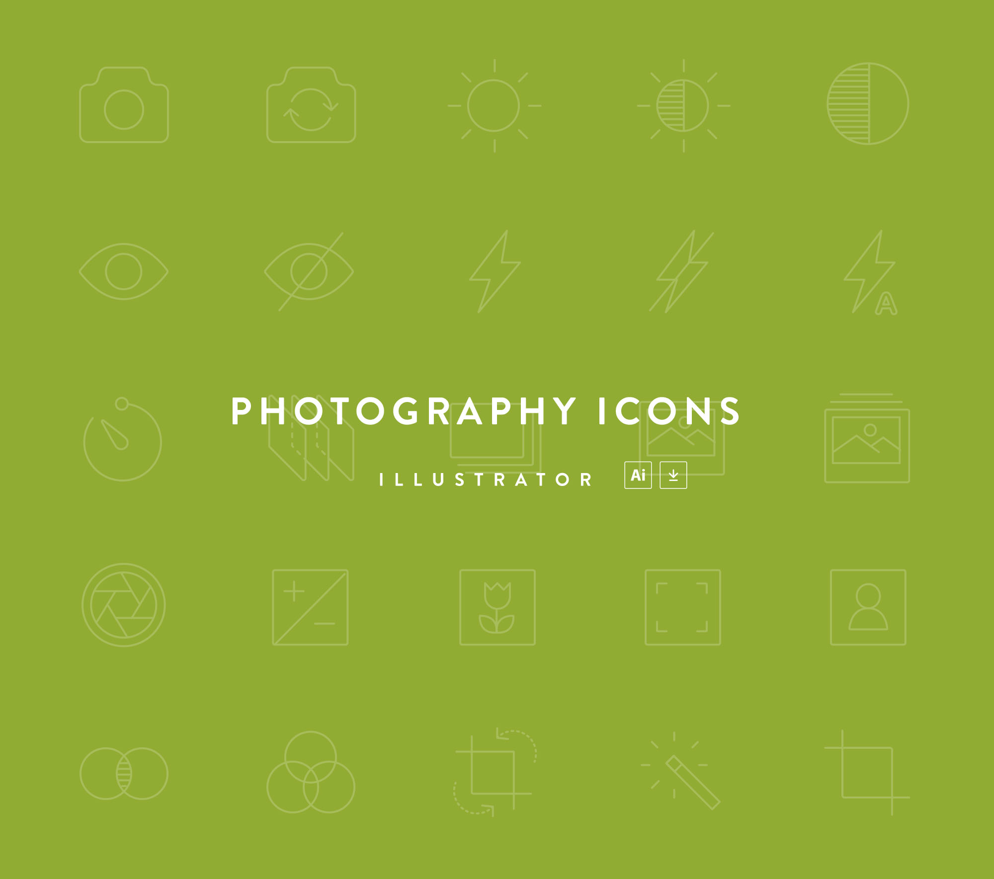 摄影主题线性矢量图标下载 Photography Line Icons插图