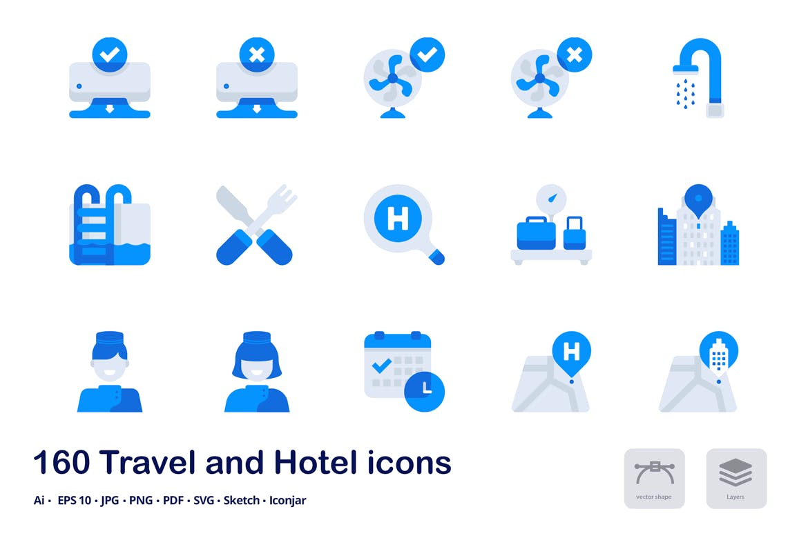 旅游&酒店主题双色调扁平化矢量图标 Travel and Hotel Accent Duo Tone Flat Icons插图(2)