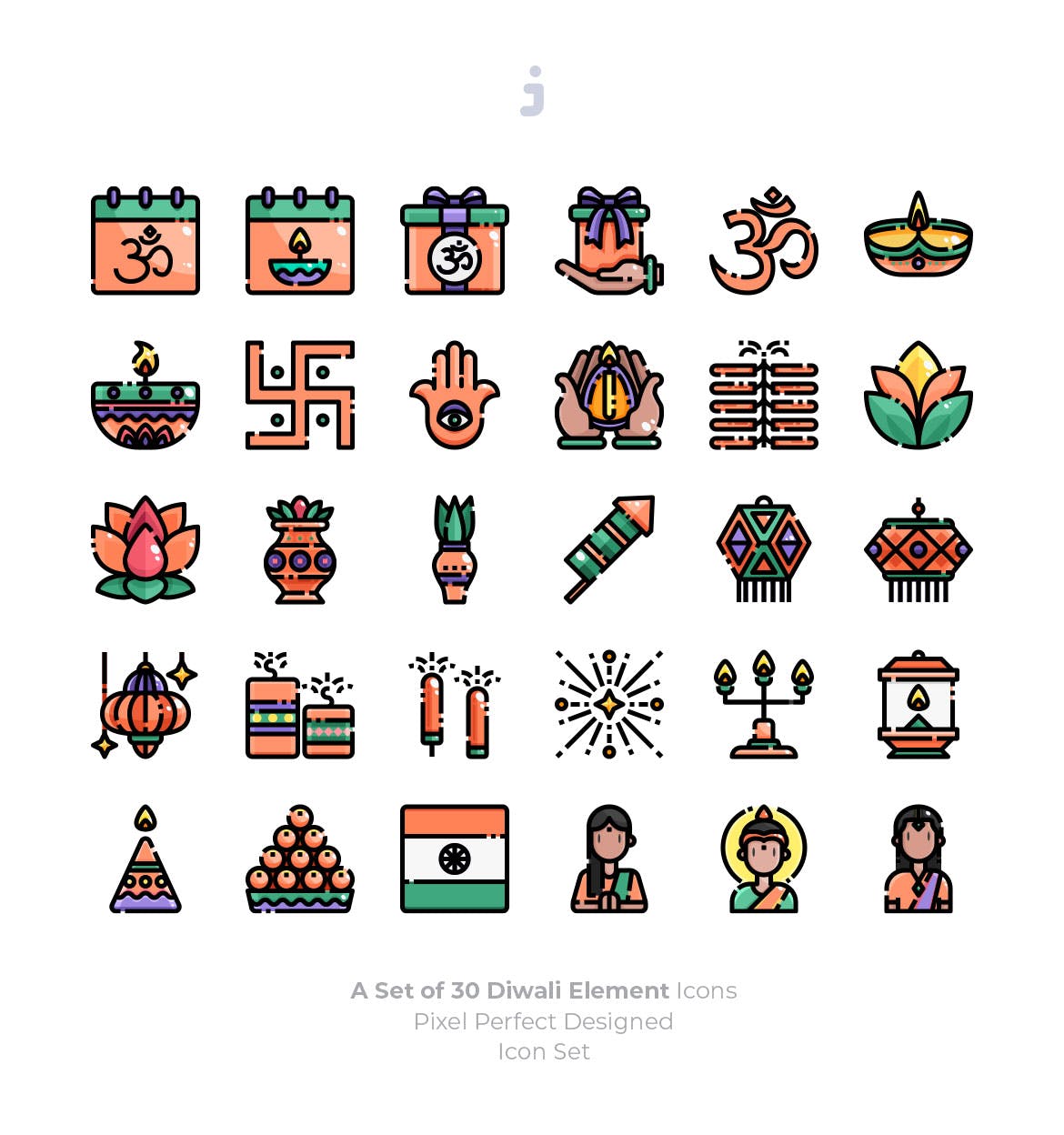 30枚印度万灯节排灯节节日主题图标素材 30 Diwali Icons插图(1)