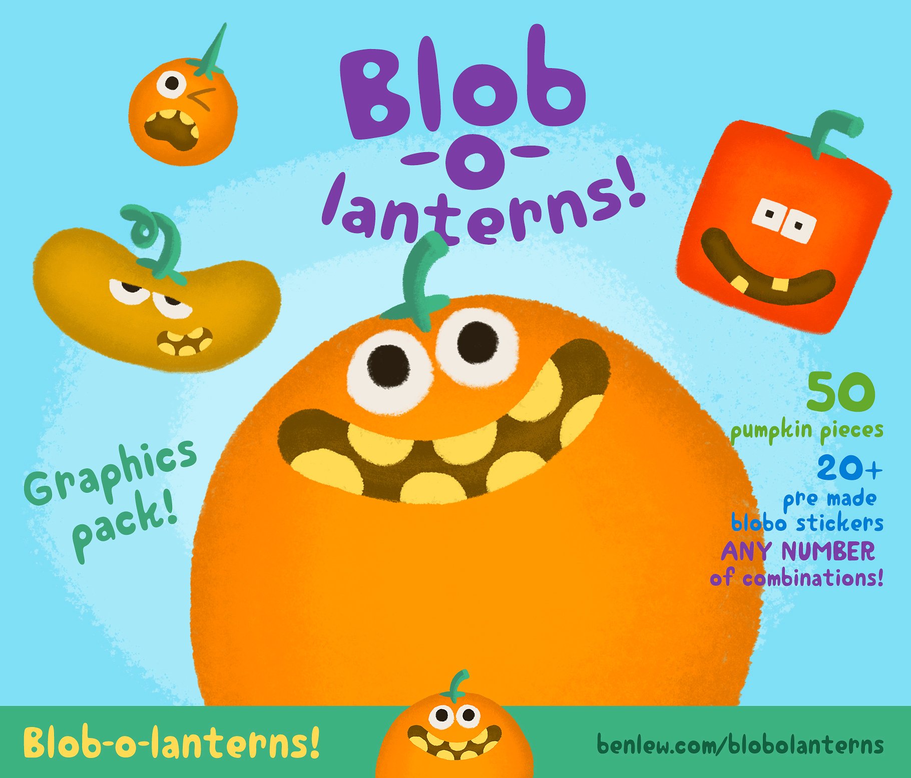万圣节搞怪南瓜插画 Blob-o-lanterns Graphic Pack插图
