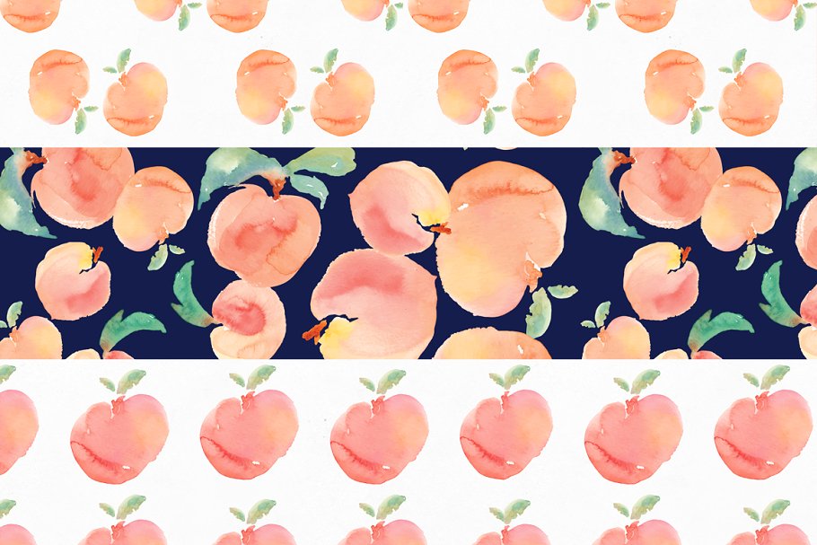 水彩桃子元素&纹理素材 Watercolor Peach Patterns + Peaches插图(1)
