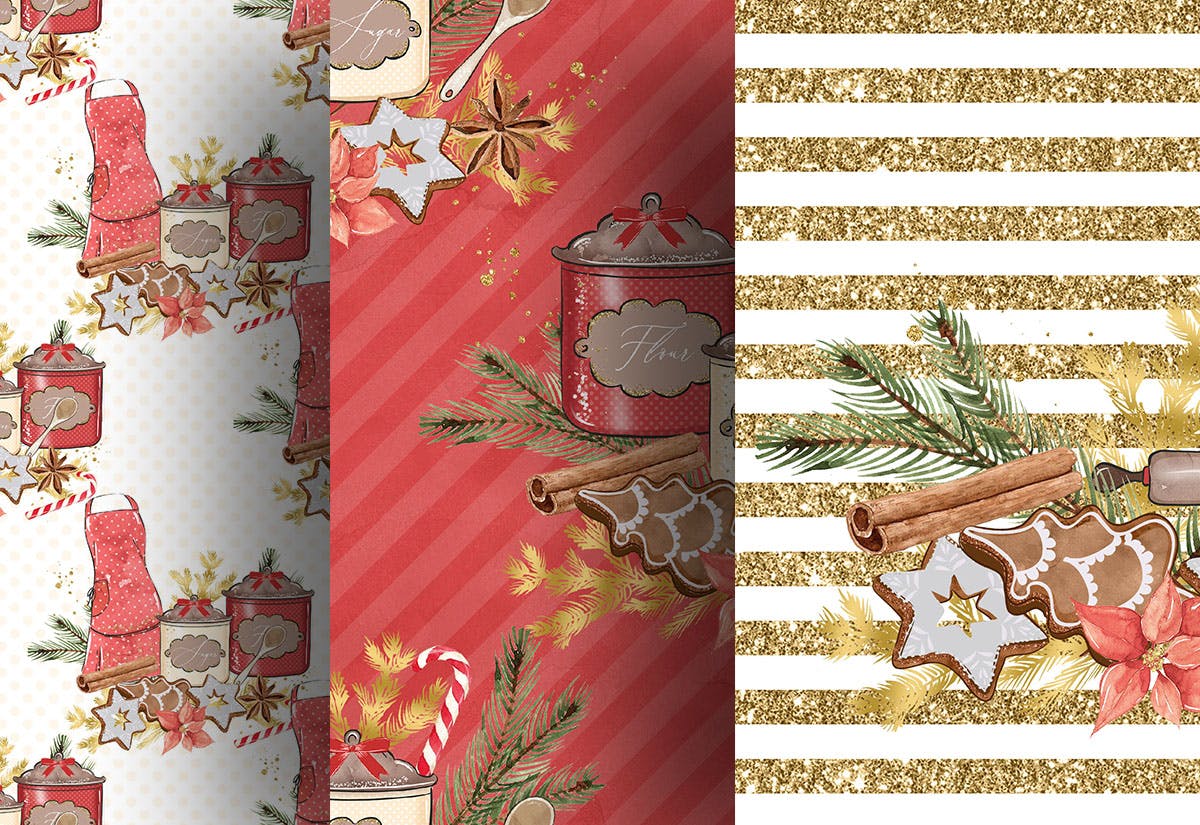 圣诞节&姜饼数码纸张背景素材 Christmas Gingerbread digital paper pack插图(1)