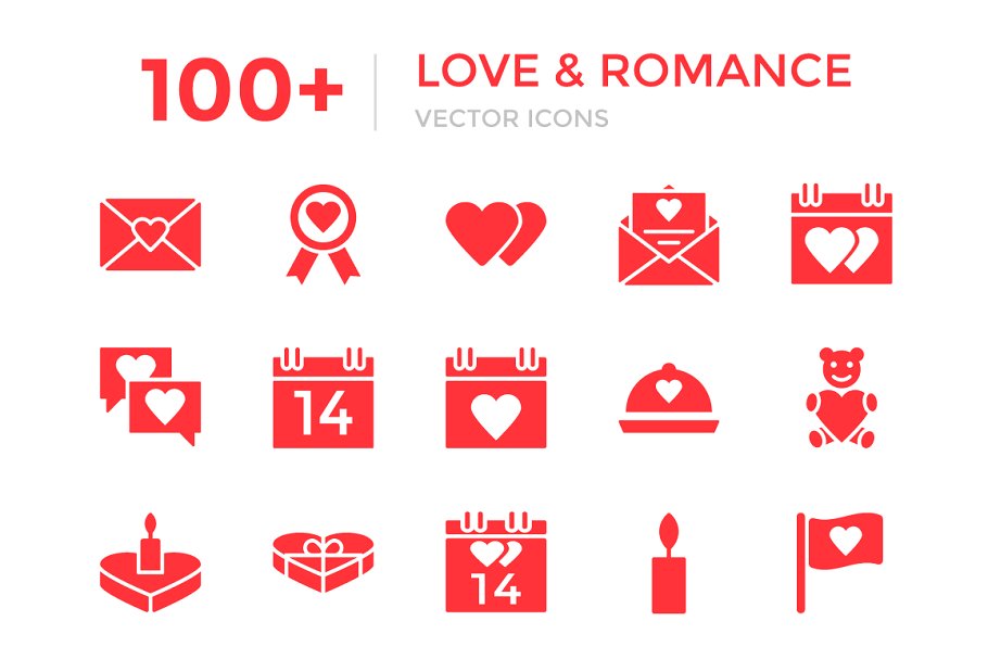 100+浪漫爱情元素矢量图标 100+ Love and Romance Vector Icons插图