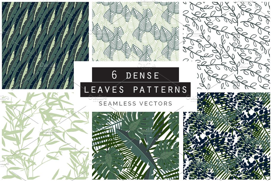 各种不同类型树叶无缝图案纹理 Leaves Seamless Patterns Collection插图